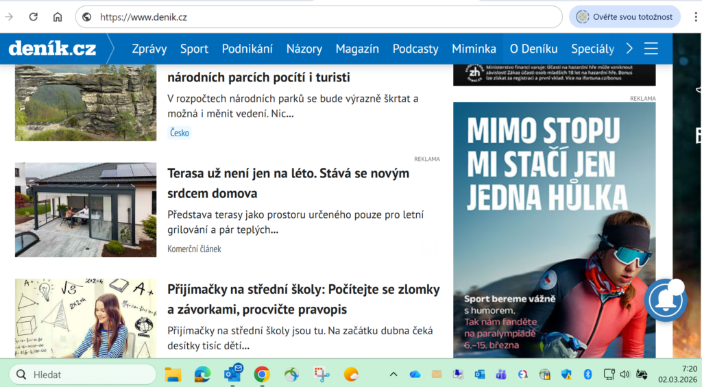 Screenshot článku z portálu Deník.cz s titulkem Terasa už není jen na léto: Stává se novým srdcem domova.